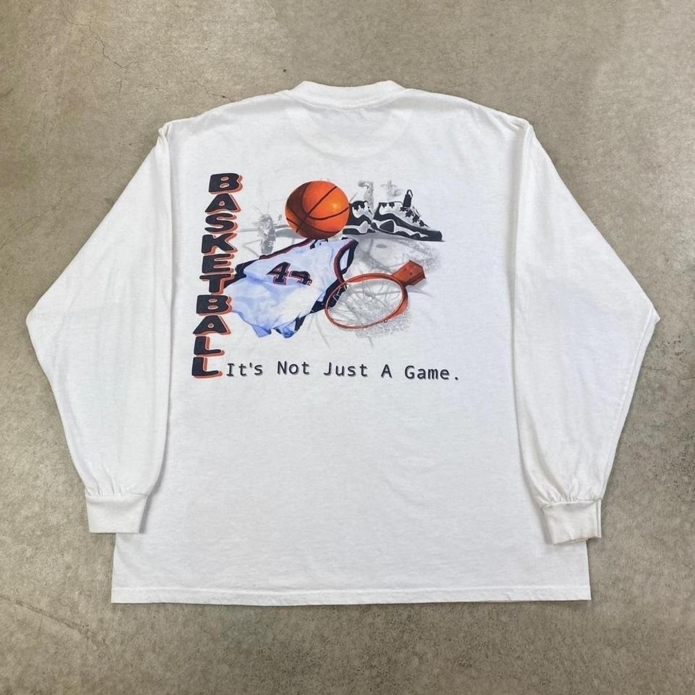 Vintage 90s Basketball Long Sleeve Shirt Size Large White It's Not Just A Game